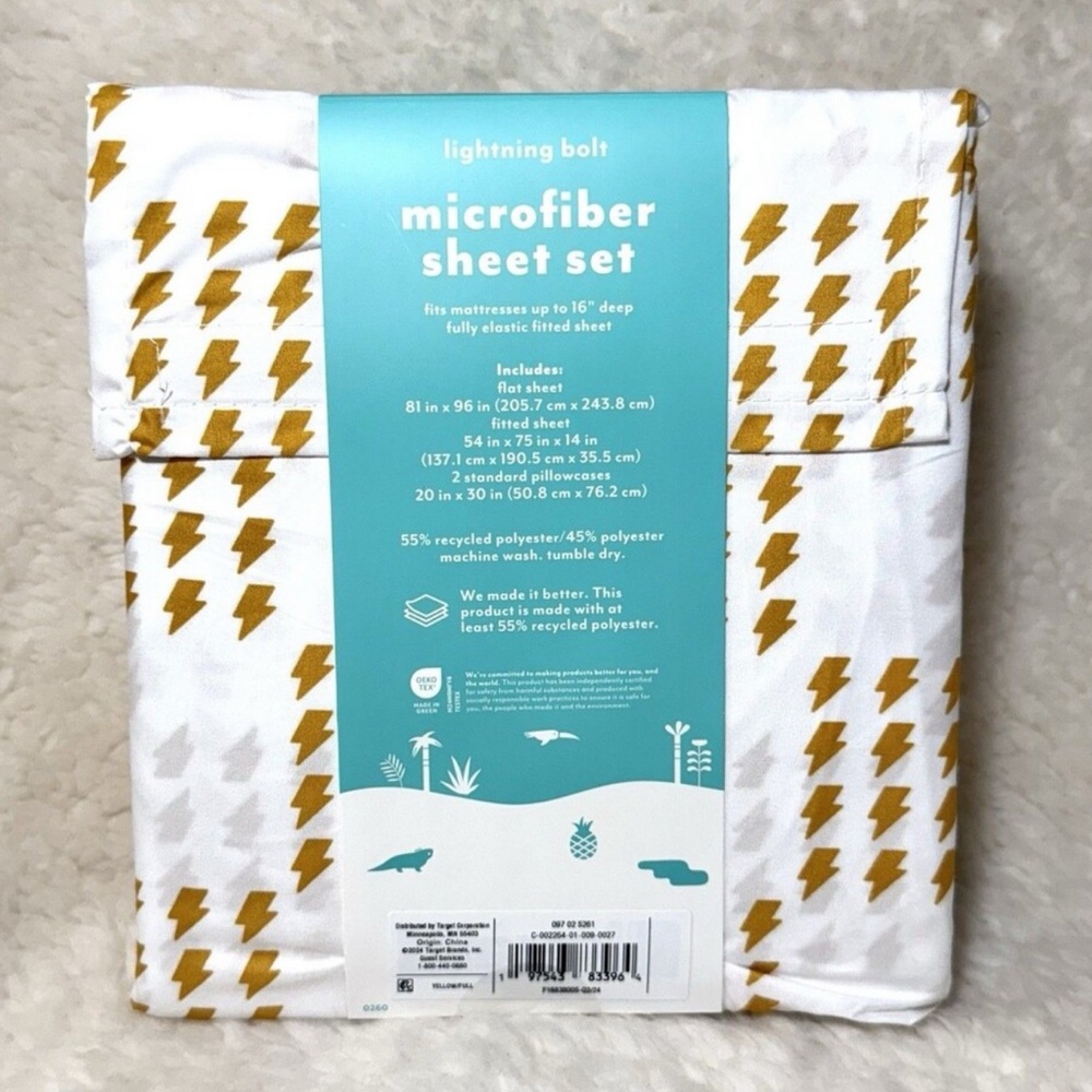 NEW Microfiber Full Sheet Set - Pillowfort Lightening Bolt 3-Piece - Picture 3 of 3